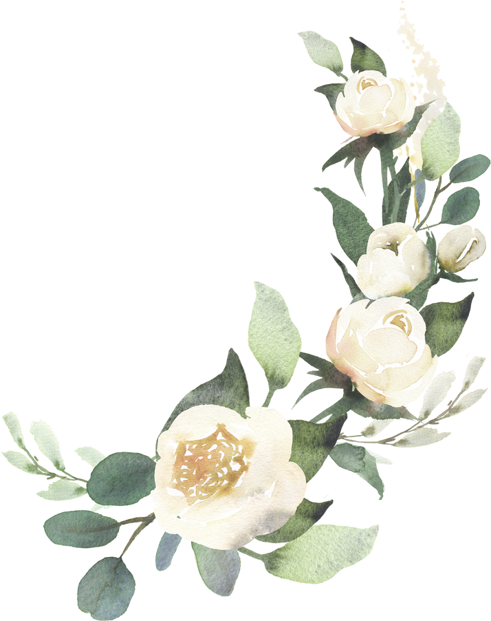 Watercolor Wedding Floral Bouquet Composition with White Roses a